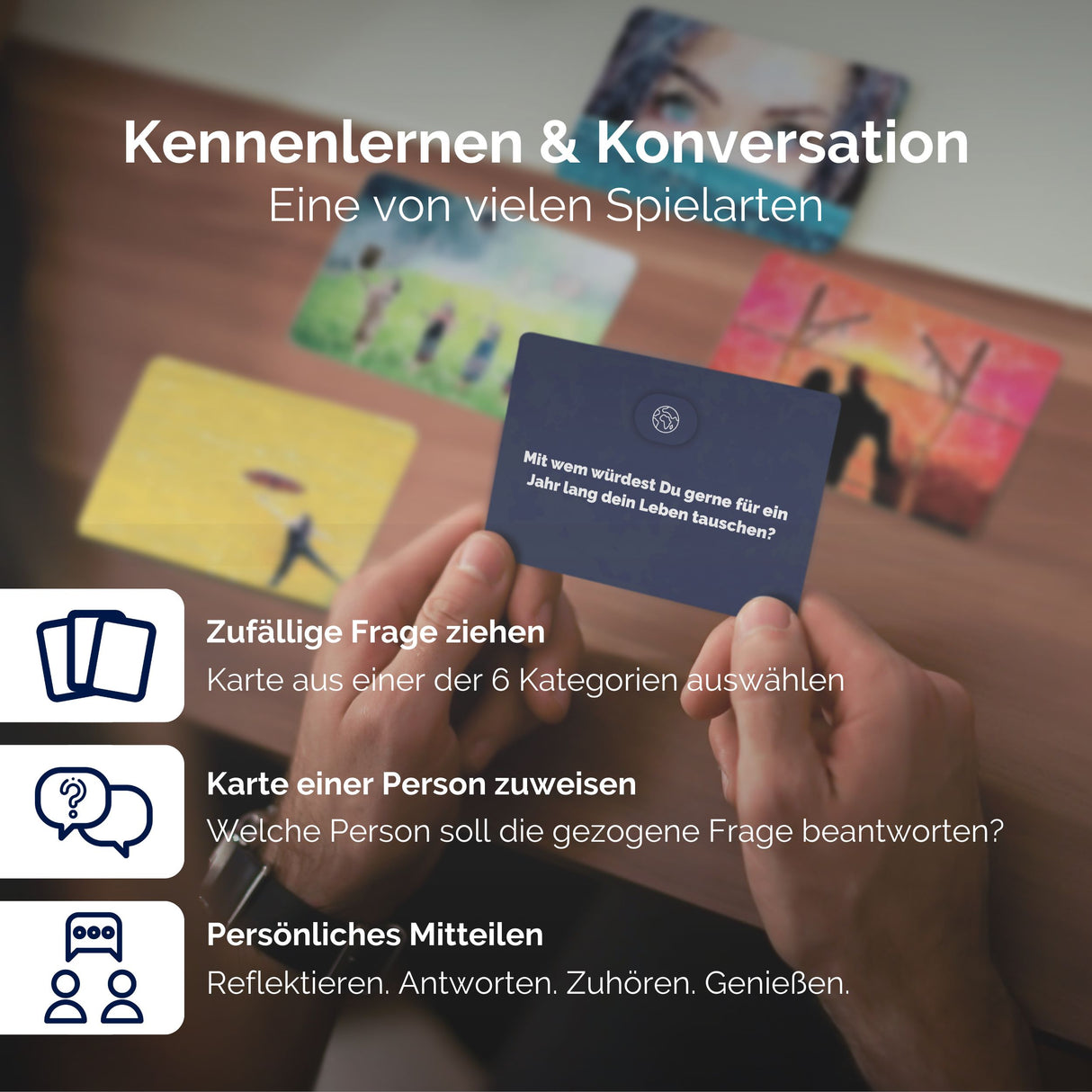 metaFox deep questions "Über uns" cards