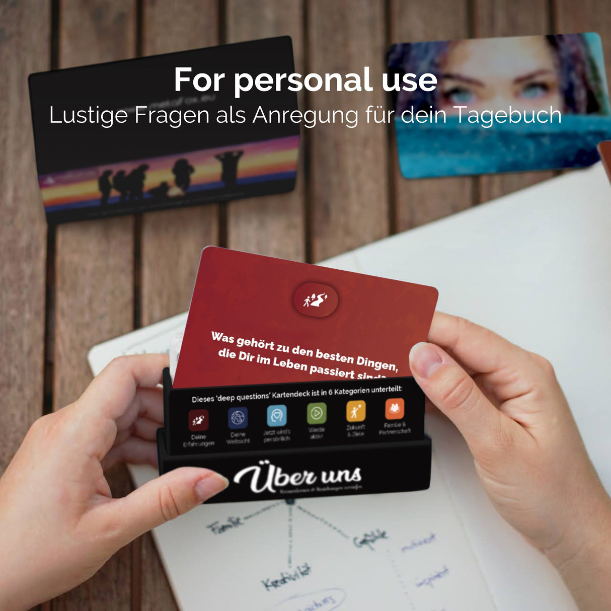 metaFox deep questions "Über uns" cards