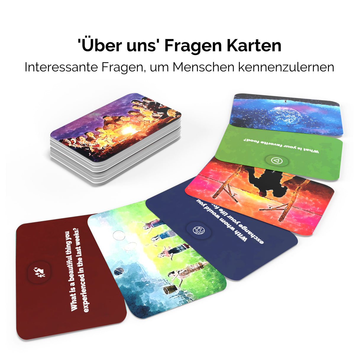 metaFox deep questions "Über uns" cards